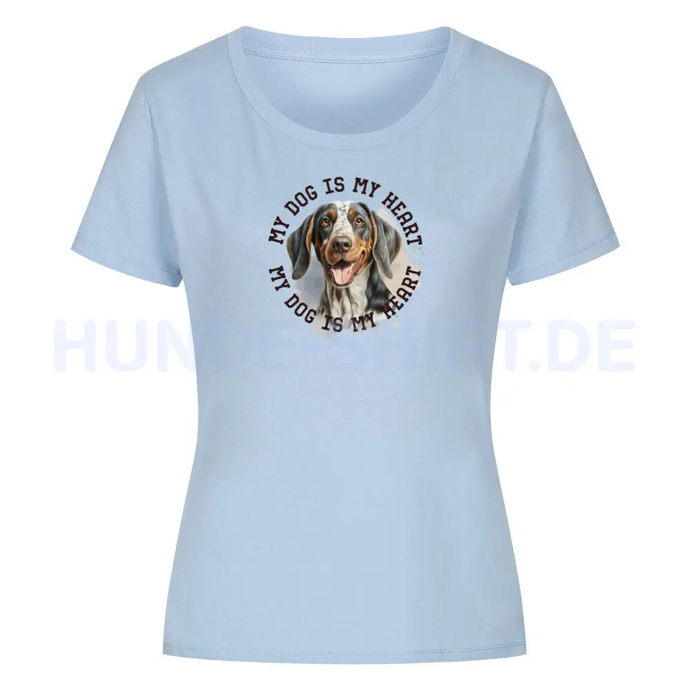 Premium Organic Damen-Shirt "Coonhound bluetick HEART" Sky Blue – hunde-shirt.de