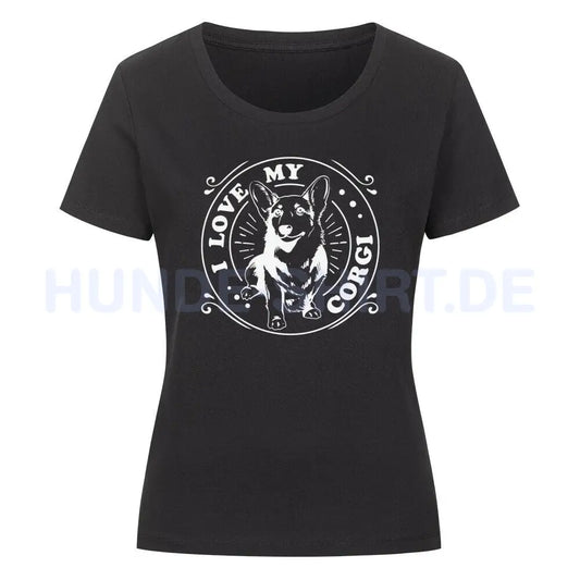 Premium Organic Damen-Shirt "Corgi - I love..." Schwarz – hunde-shirt.de