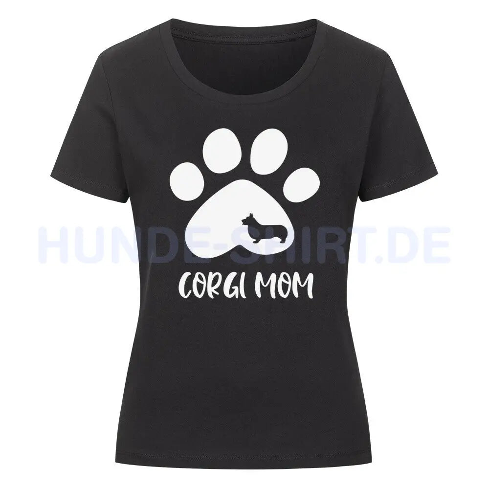 Premium Organic Damen-Shirt "Corgi MOM" Schwarz – hunde-shirt.de