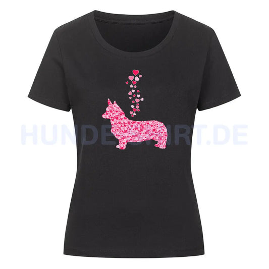 Premium Organic Damen-Shirt "Corgi - Pink Hearts" Schwarz – hunde-shirt.de