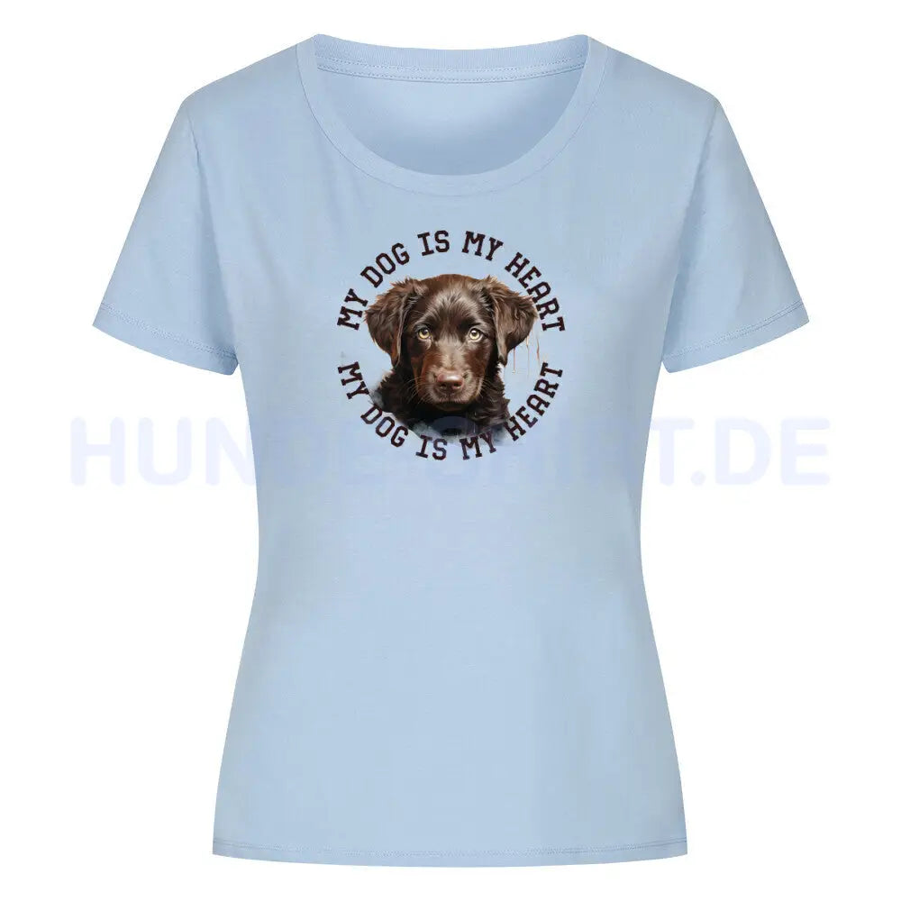 Premium Organic Damen-Shirt "Curly Coated Retriever HEART" Sky Blue – hunde-shirt.de