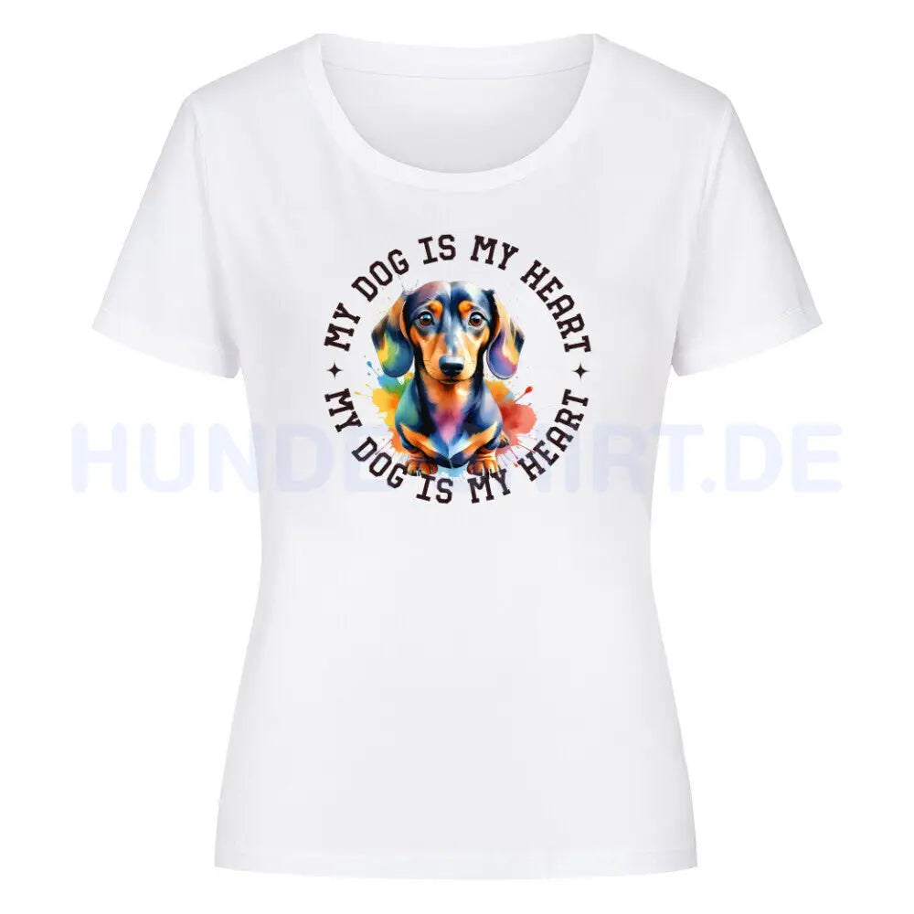 Premium Organic Damen Shirt "Dackel HEART" Weiß – hunde-shirt.de