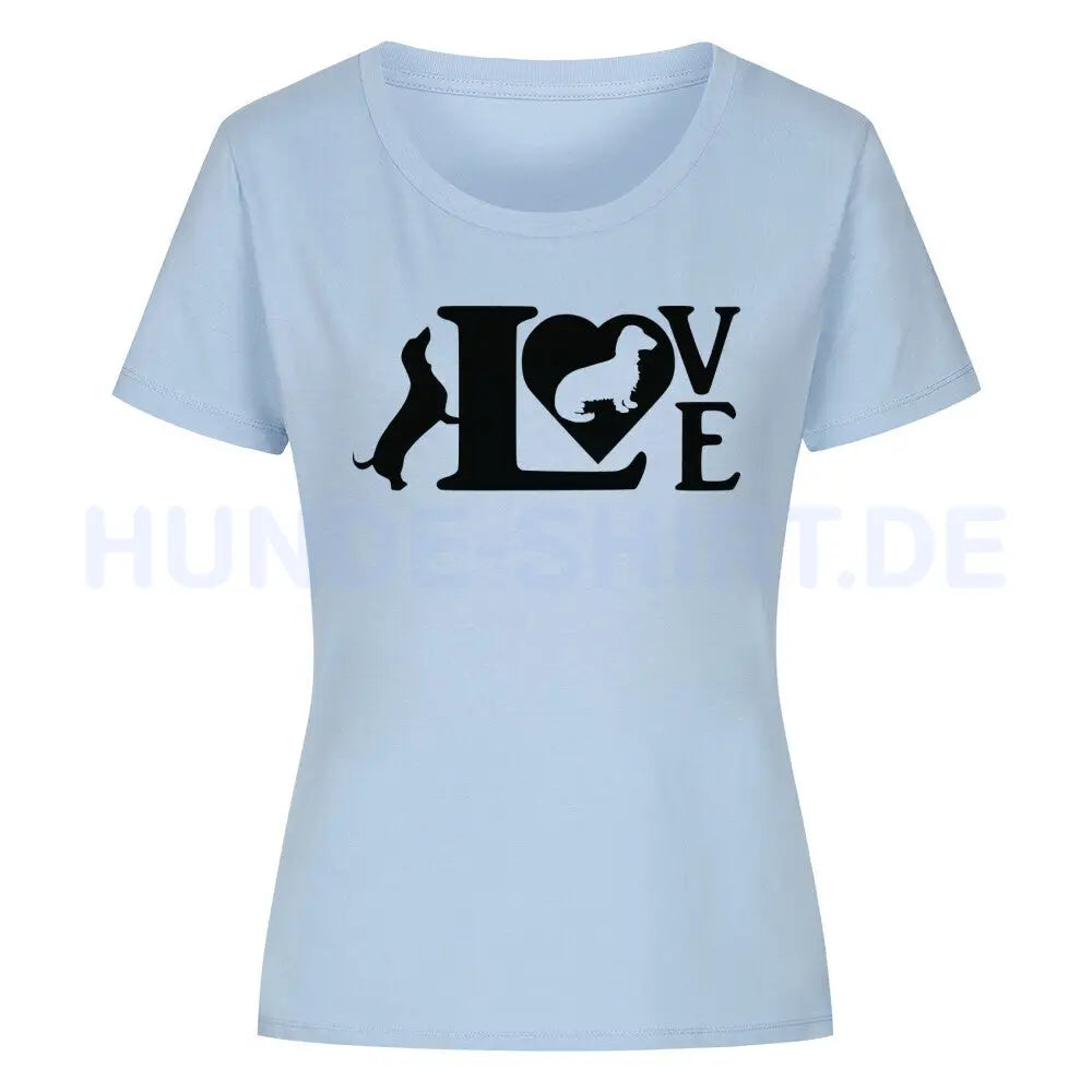 Premium Organic Damen-Shirt "Dackel Love" Sky Blue – hunde-shirt.de