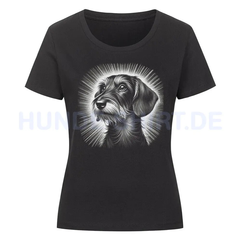 Premium Organic Damen-Shirt "Dackel ( Rauhaar ) - Shine" Schwarz – hunde-shirt.de