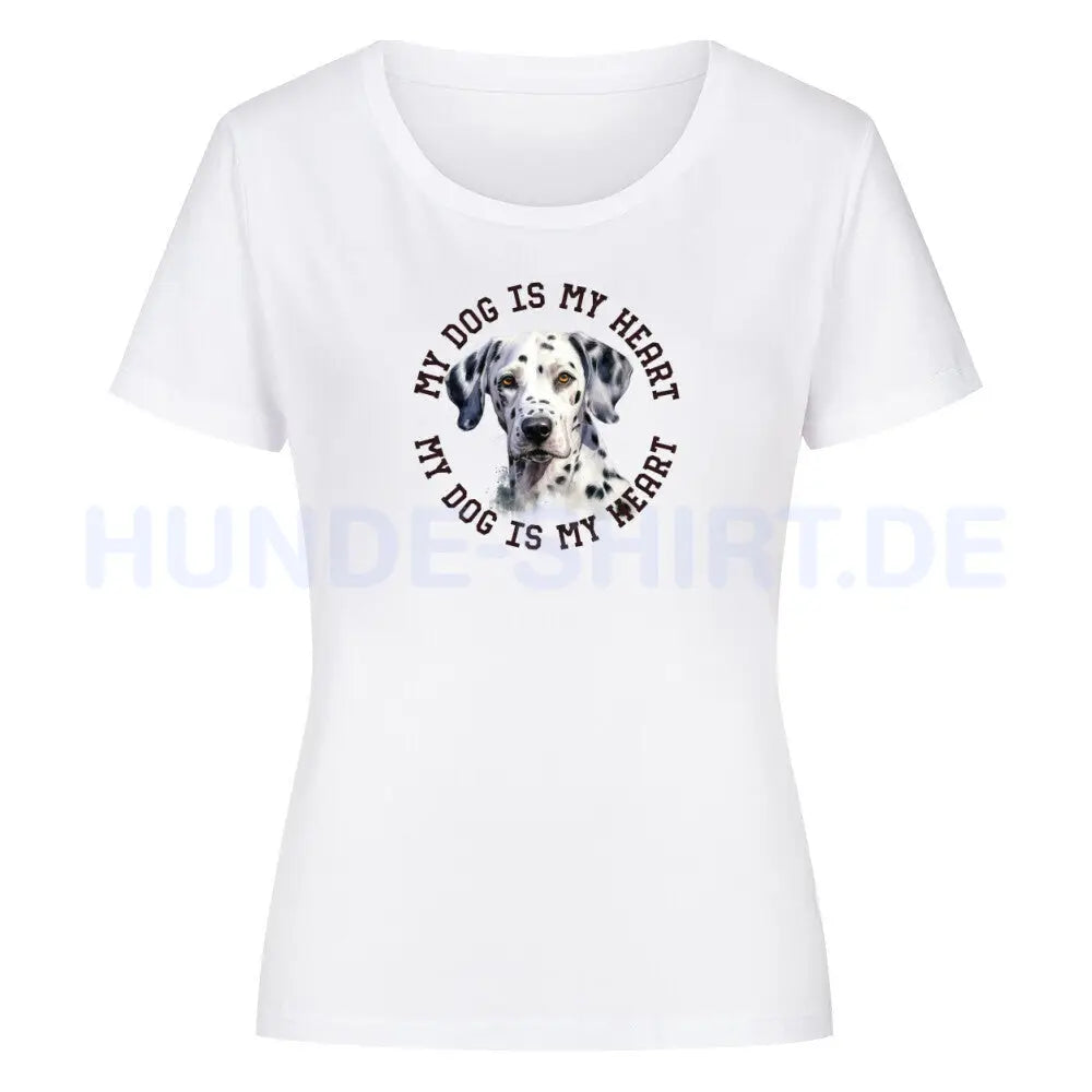 Premium Organic Damen-Shirt "Dalmatiner HEART" Weiß – hunde-shirt.de