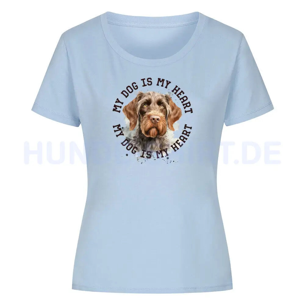 Premium Organic Damen-Shirt "Deutsch Drahthaar HEART 2" Sky Blue – hunde-shirt.de