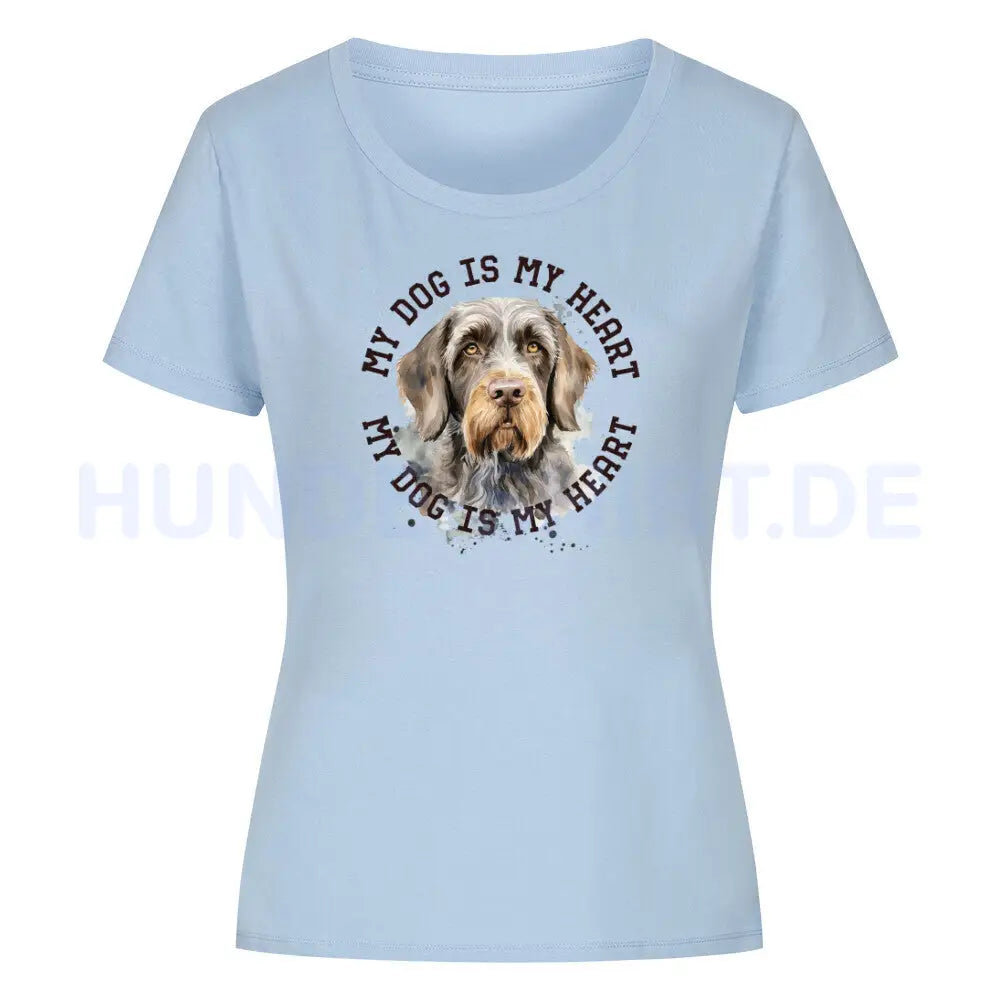 Premium Organic Damen-Shirt "Deutsch Drahthaar HEART" Sky Blue – hunde-shirt.de