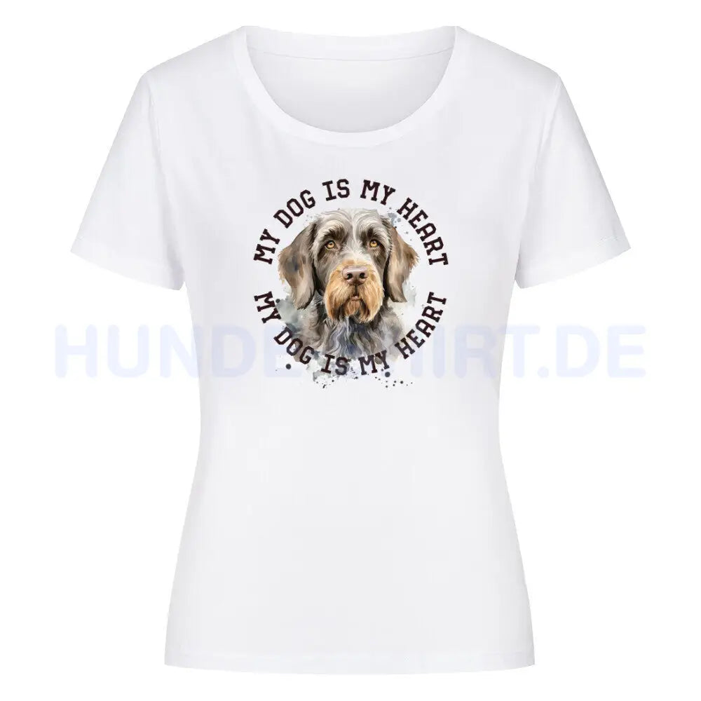 Premium Organic Damen-Shirt "Deutsch Drahthaar HEART" Weiß – hunde-shirt.de