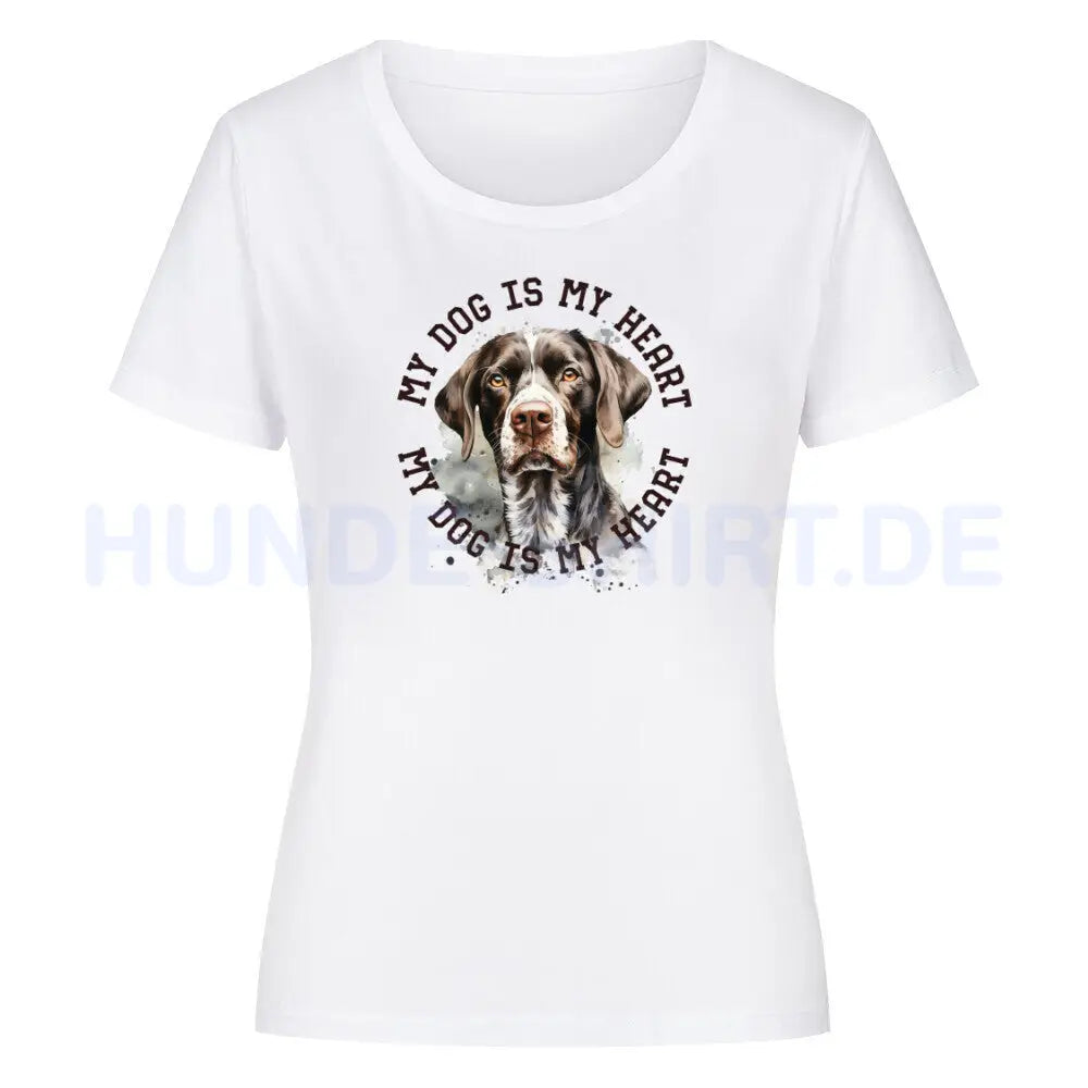 Premium Organic Damen-Shirt "Deutsch Kurzhaar HEART 2" Weiß – hunde-shirt.de