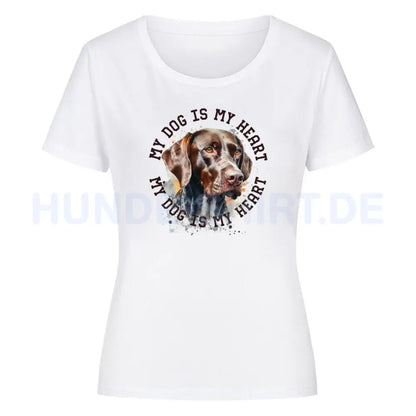 Premium Organic Damen-Shirt "Deutsch Kurzhaar HEART" Weiß – hunde-shirt.de