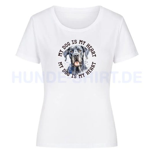 Premium Organic Damen-Shirt "Deutsche Dogge HEART" Weiß – hunde-shirt.de