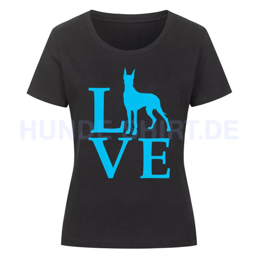 Premium Organic Damen-Shirt "Deutsche Dogge - Love blue" Schwarz – hunde-shirt.de