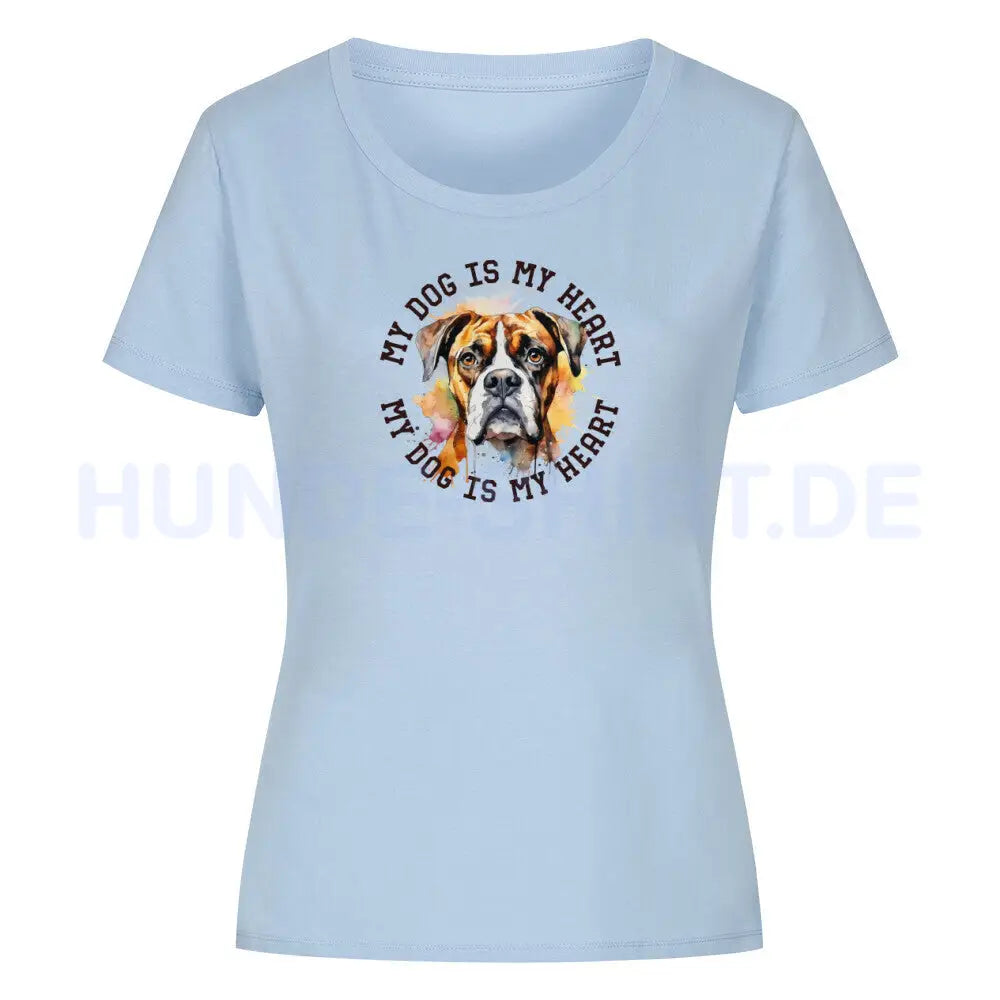 Premium Organic Damen-Shirt "Deutscher Boxer HEART" Sky Blue – hunde-shirt.de