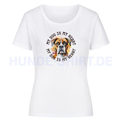 Premium Organic Damen-Shirt "Deutscher Boxer HEART" Weiß – hunde-shirt.de