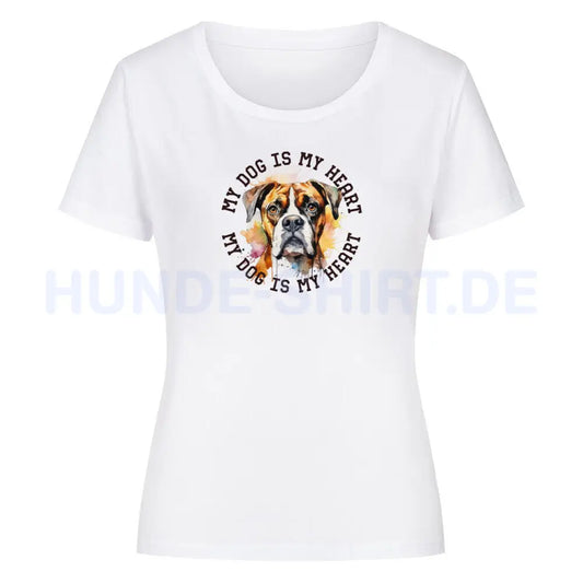 Premium Organic Damen-Shirt "Deutscher Boxer HEART" Weiß – hunde-shirt.de