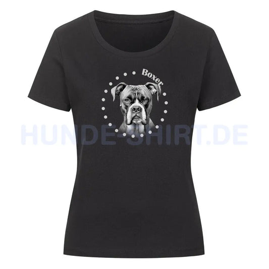 Premium Organic Damen-Shirt "Deutscher Boxer Rounded" Schwarz – hunde-shirt.de