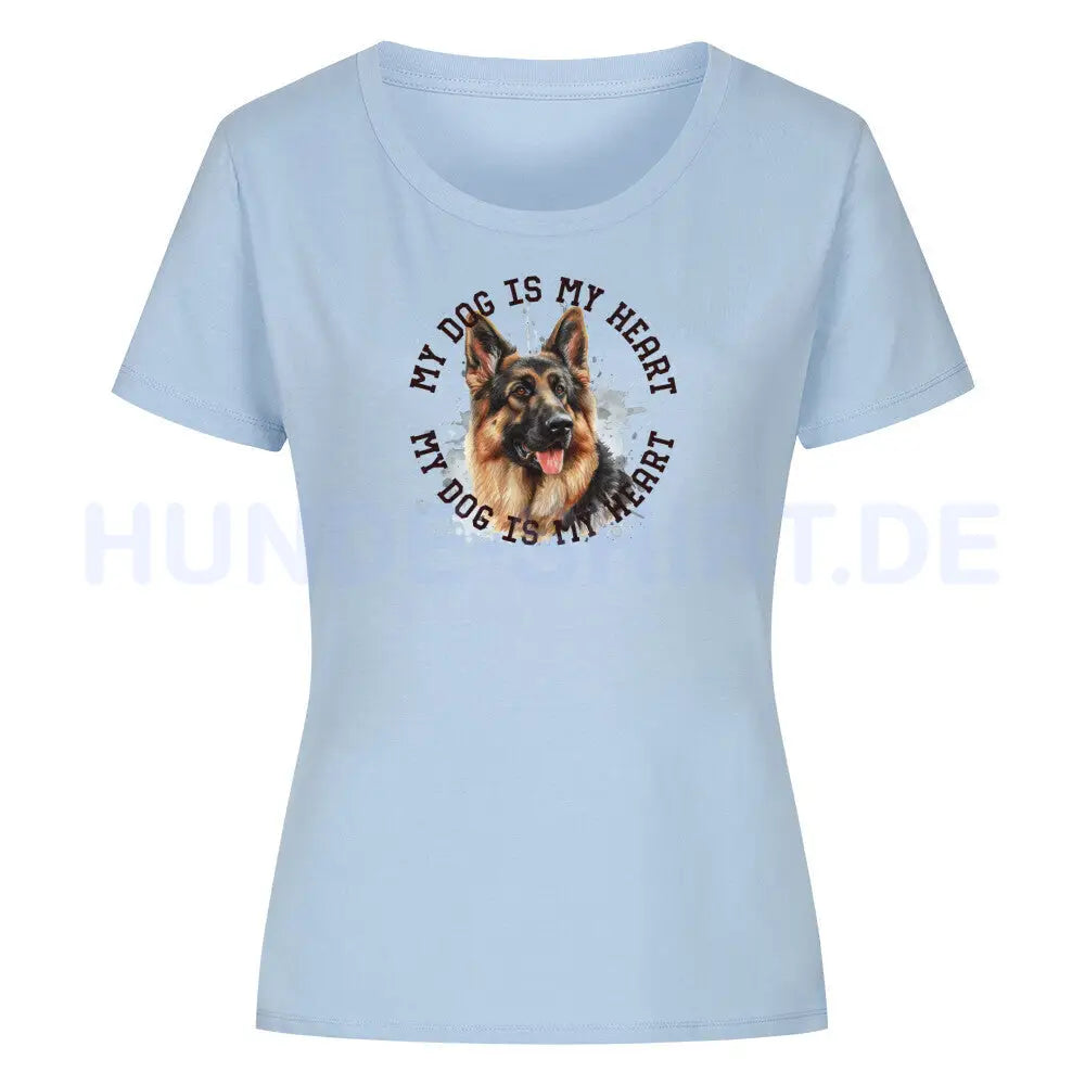 Premium Organic Damen-Shirt "Deutscher Schäferhund HEART 2" Sky Blue – hunde-shirt.de