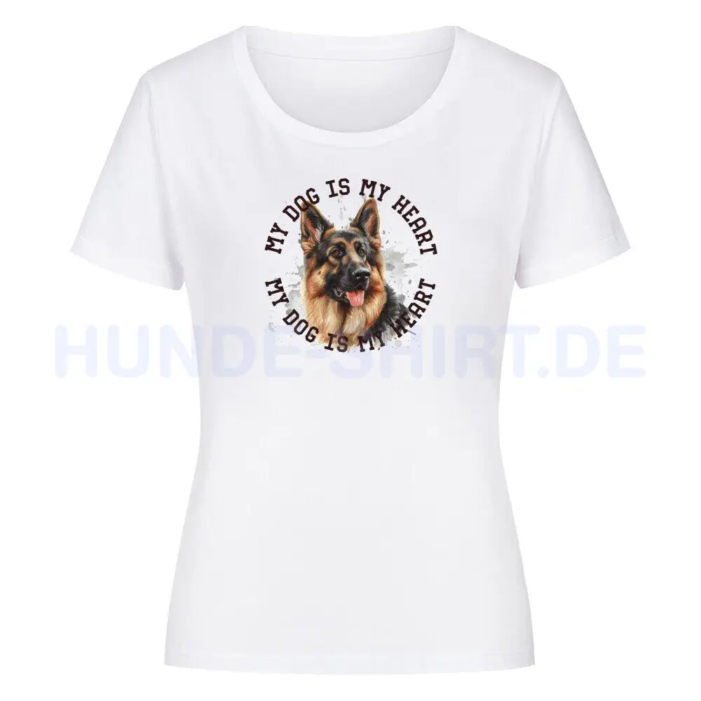 Premium Organic Damen-Shirt "Deutscher Schäferhund HEART 2" Weiß – hunde-shirt.de