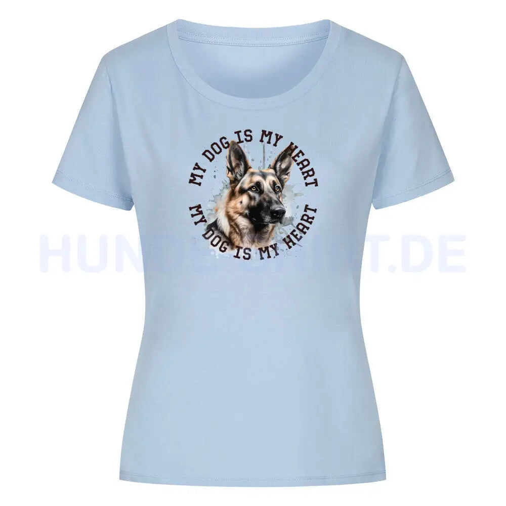 Premium Organic Damen-Shirt "Deutscher Schäferhund HEART" Sky Blue – hunde-shirt.de