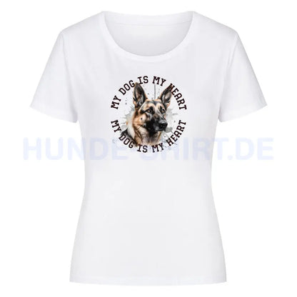 Premium Organic Damen-Shirt "Deutscher Schäferhund HEART" Weiß – hunde-shirt.de