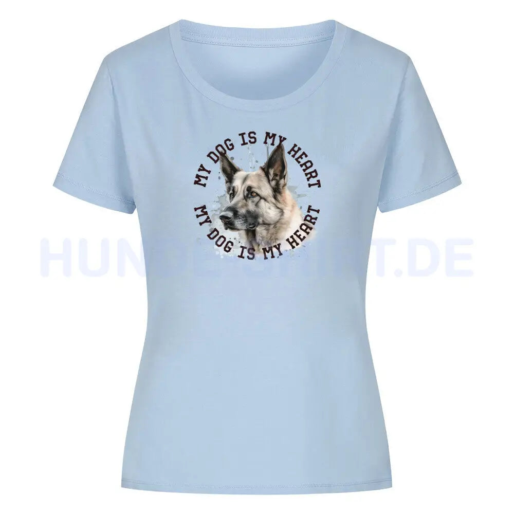 Premium Organic Damen-Shirt "Deutscher Schäferhund hell HEART" Sky Blue – hunde-shirt.de