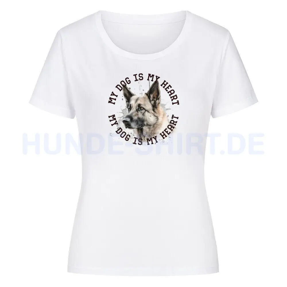 Premium Organic Damen-Shirt "Deutscher Schäferhund hell HEART" Weiß – hunde-shirt.de