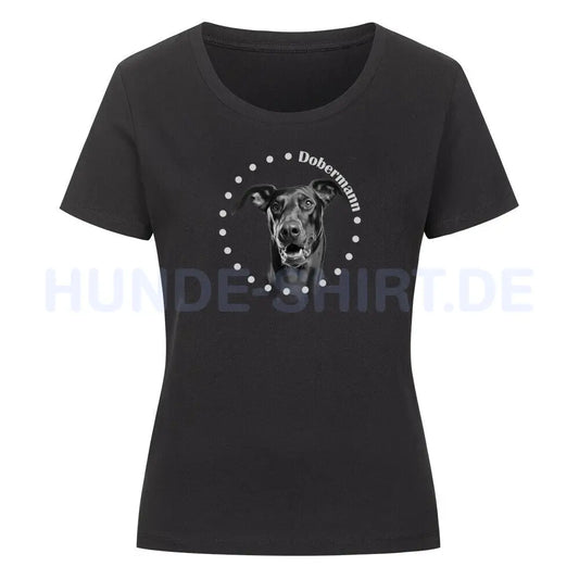 Premium Organic Damen-Shirt "Dobermann natur Rounded" Schwarz – hunde-shirt.de