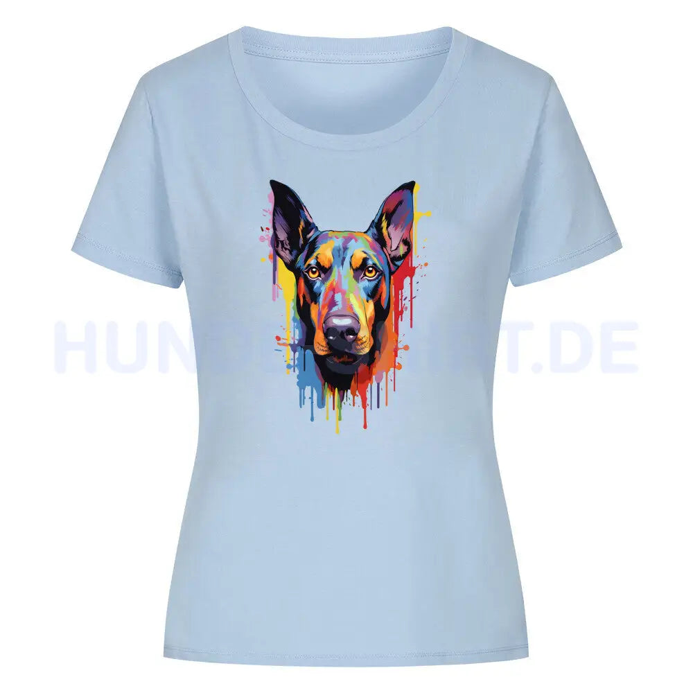 Premium Organic Damen-Shirt "Dobermann Paint" Sky Blue – hunde-shirt.de