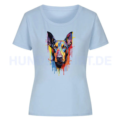 Premium Organic Damen-Shirt "Dobermann Paint" Sky Blue – hunde-shirt.de