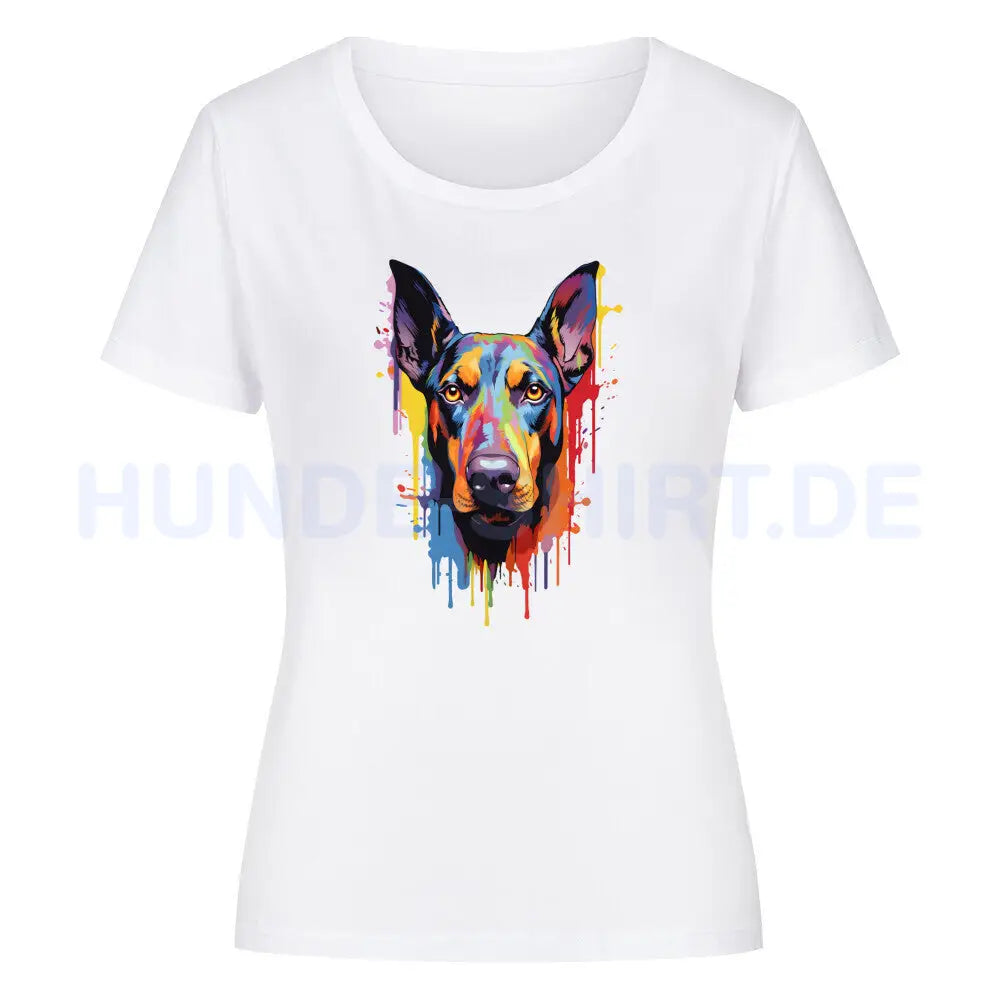 Premium Organic Damen-Shirt "Dobermann Paint" Weiß – hunde-shirt.de