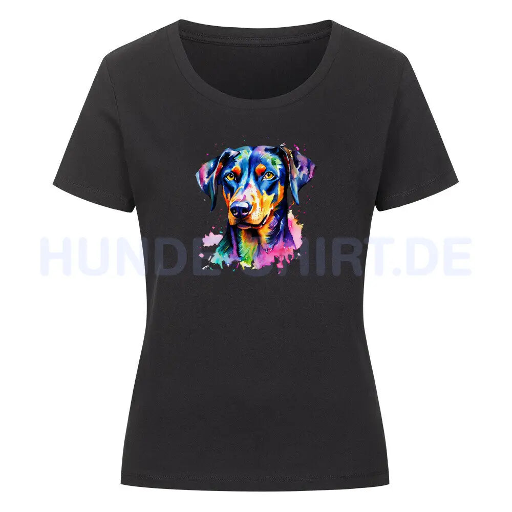 Premium Organic Damen-Shirt "Dobermann - Splash" Schwarz – hunde-shirt.de