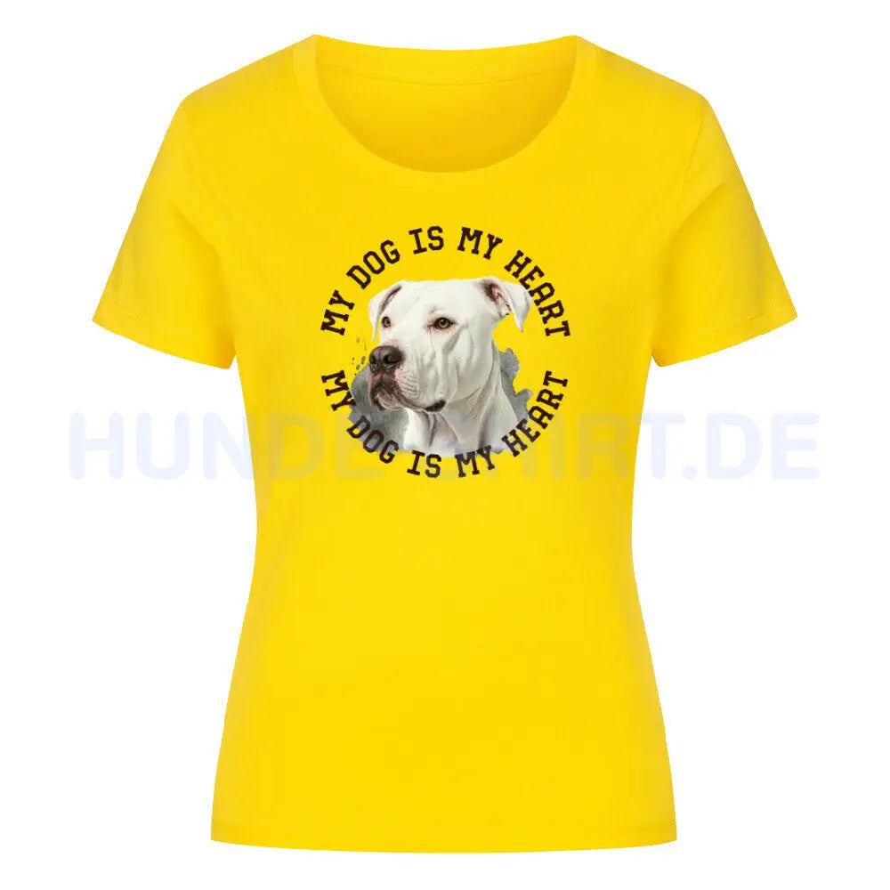 Premium Organic Damen-Shirt "Dogo Argentino HEART" Golden Yellow – hunde-shirt.de