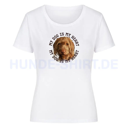 Premium Organic Damen-Shirt "Drahthaar Vizsla HEART" Weiß – hunde-shirt.de