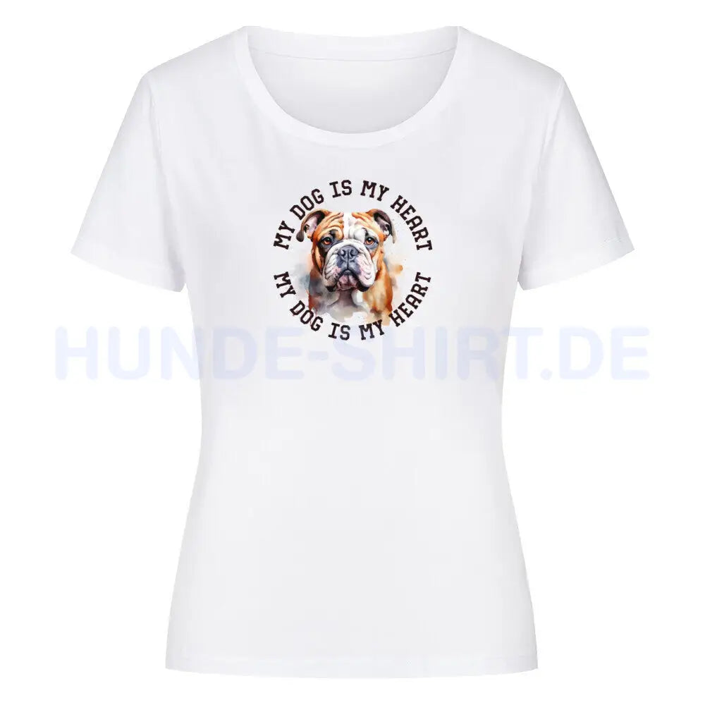 Premium Organic Damen-Shirt "English Bulldog HEART" Weiß – hunde-shirt.de