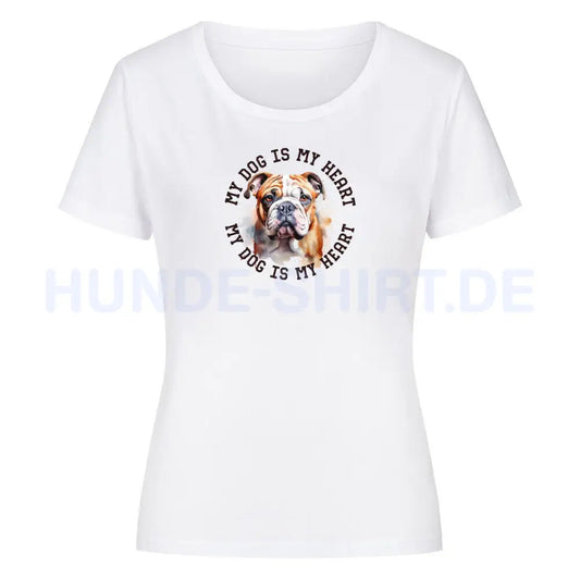 Premium Organic Damen-Shirt "English Bulldog HEART" Weiß – hunde-shirt.de