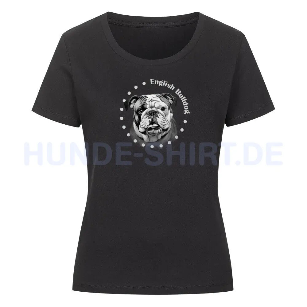 Premium Organic Damen-Shirt "English Bulldog Rounded" Schwarz – hunde-shirt.de