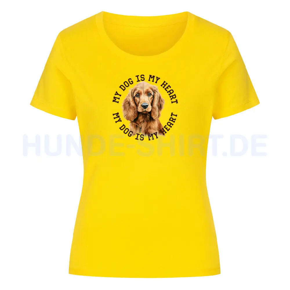 Premium Organic Damen-Shirt "English Cocker Spaniel HEART" Golden Yellow – hunde-shirt.de