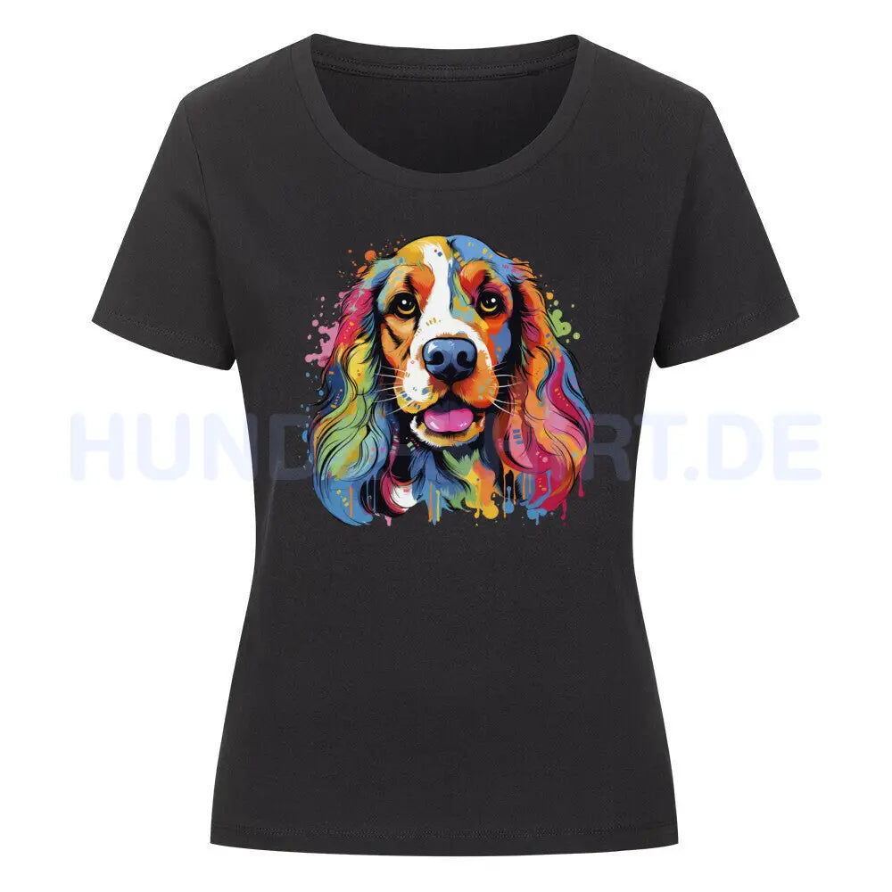 Premium Organic Damen-Shirt "English Cocker - Splash" Schwarz – hunde-shirt.de