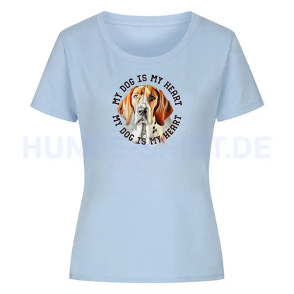 Premium Organic Damen-Shirt "English Foxhound HEART" Sky Blue – hunde-shirt.de