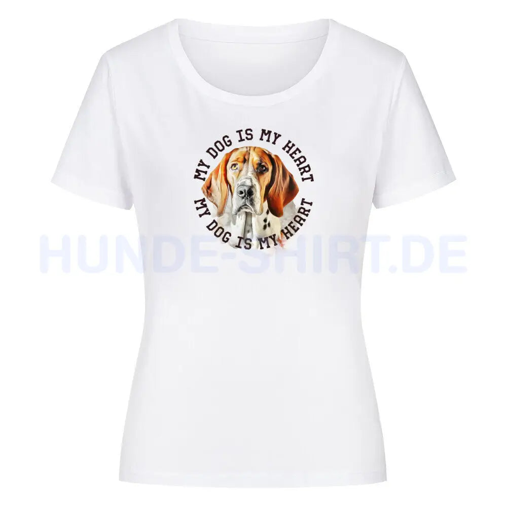 Premium Organic Damen-Shirt "English Foxhound HEART" Weiß – hunde-shirt.de