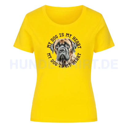 Premium Organic Damen-Shirt "English Mastiff HEART" Golden Yellow – hunde-shirt.de