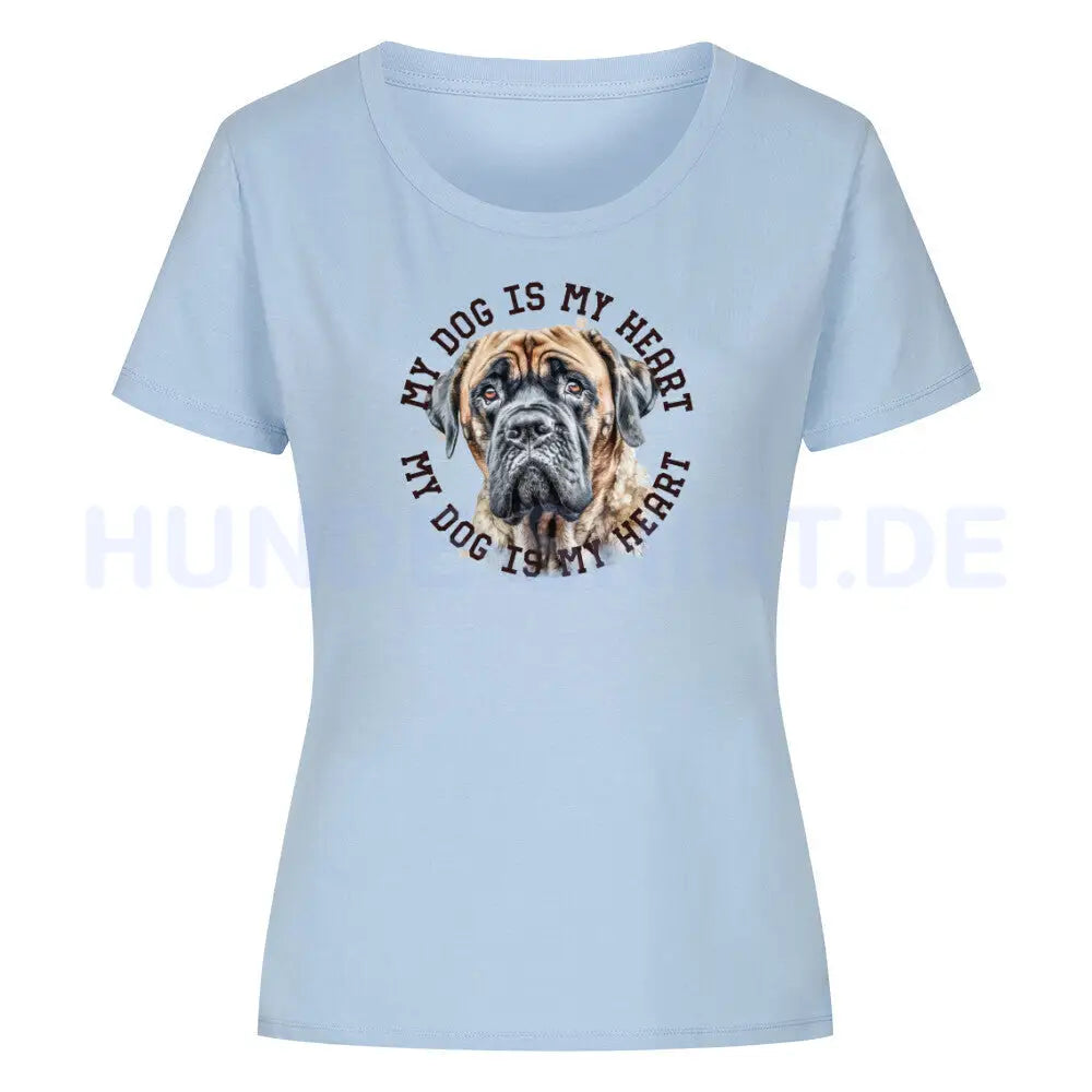 Premium Organic Damen-Shirt "English Mastiff HEART" Sky Blue – hunde-shirt.de