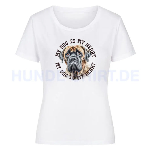 Premium Organic Damen-Shirt "English Mastiff HEART" Weiß – hunde-shirt.de