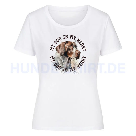 Premium Organic Damen-Shirt "English Pointer HEART" Weiß – hunde-shirt.de