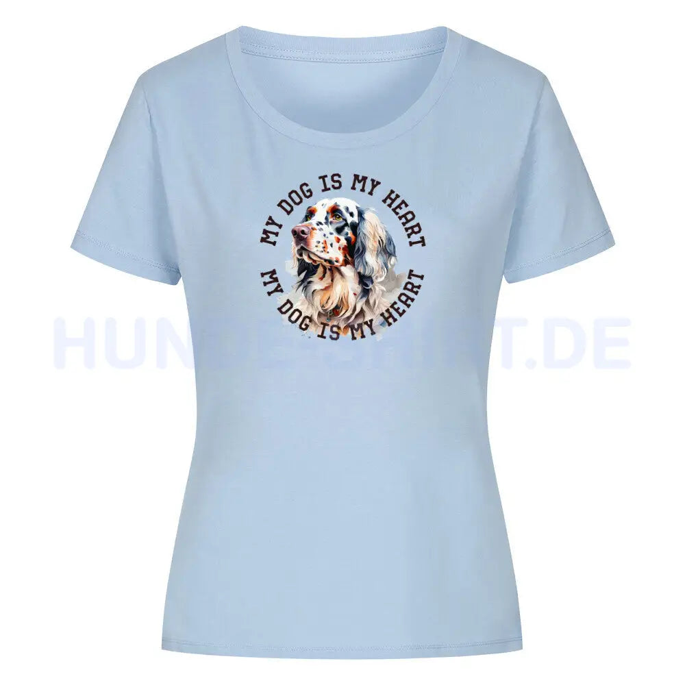 Premium Organic Damen-Shirt "English Setter HEART" Sky Blue – hunde-shirt.de