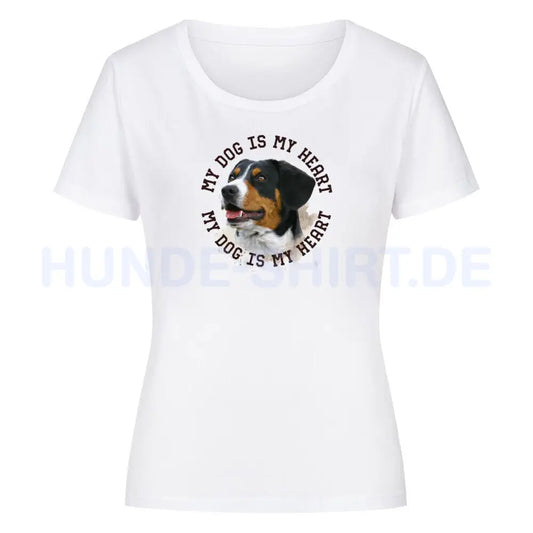 Premium Organic Damen-Shirt "Entlebucher Sennenhund HEART" Weiß – hunde-shirt.de