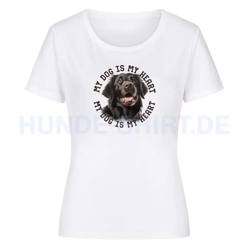 Premium Organic Damen-Shirt "Flat Coated Retriever HEART" Weiß – hunde-shirt.de