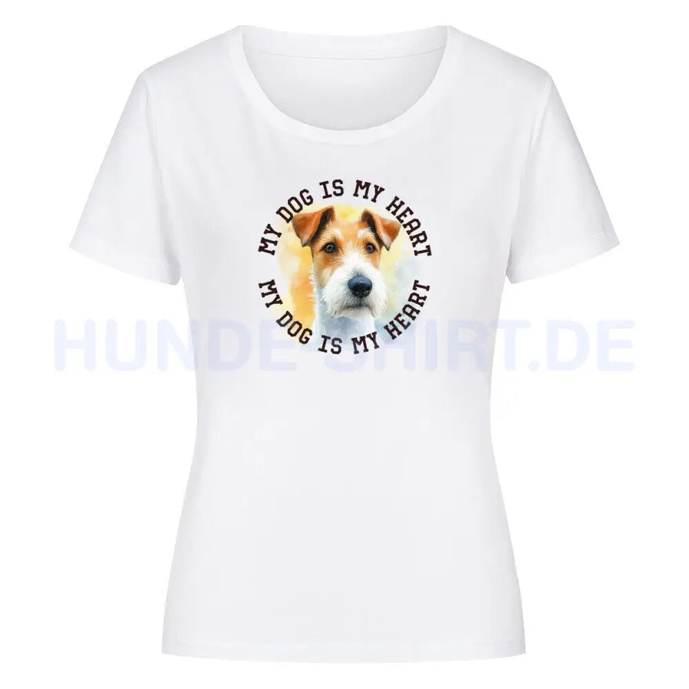 Premium Organic Damen-Shirt "Foxterrier HEART" Weiß – hunde-shirt.de