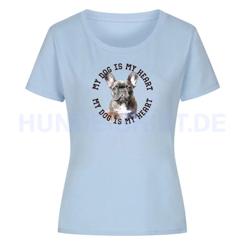 Premium Organic Damen-Shirt "Französische Bulldogge blau H" Sky Blue – hunde-shirt.de