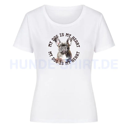 Premium Organic Damen-Shirt "Französische Bulldogge blau H" Weiß – hunde-shirt.de